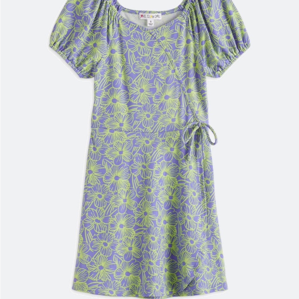 New! Elegant Blue and Green Floral Mini Dress